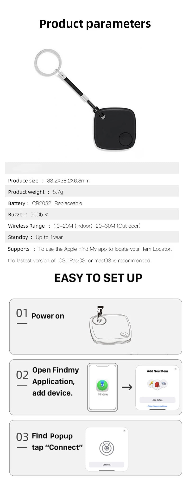 Mini Smart Bluetooth GPS Tracker – Anti-Lost Locator for iPhone, iPad & iOS Devices