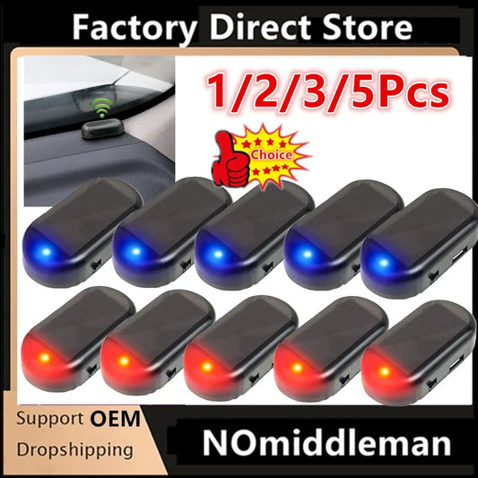 Solar Powered Car Security LED Flashing Light – Dummy Alarm Anti-Theft Warning Lamp (1/2/3/5 Pack)