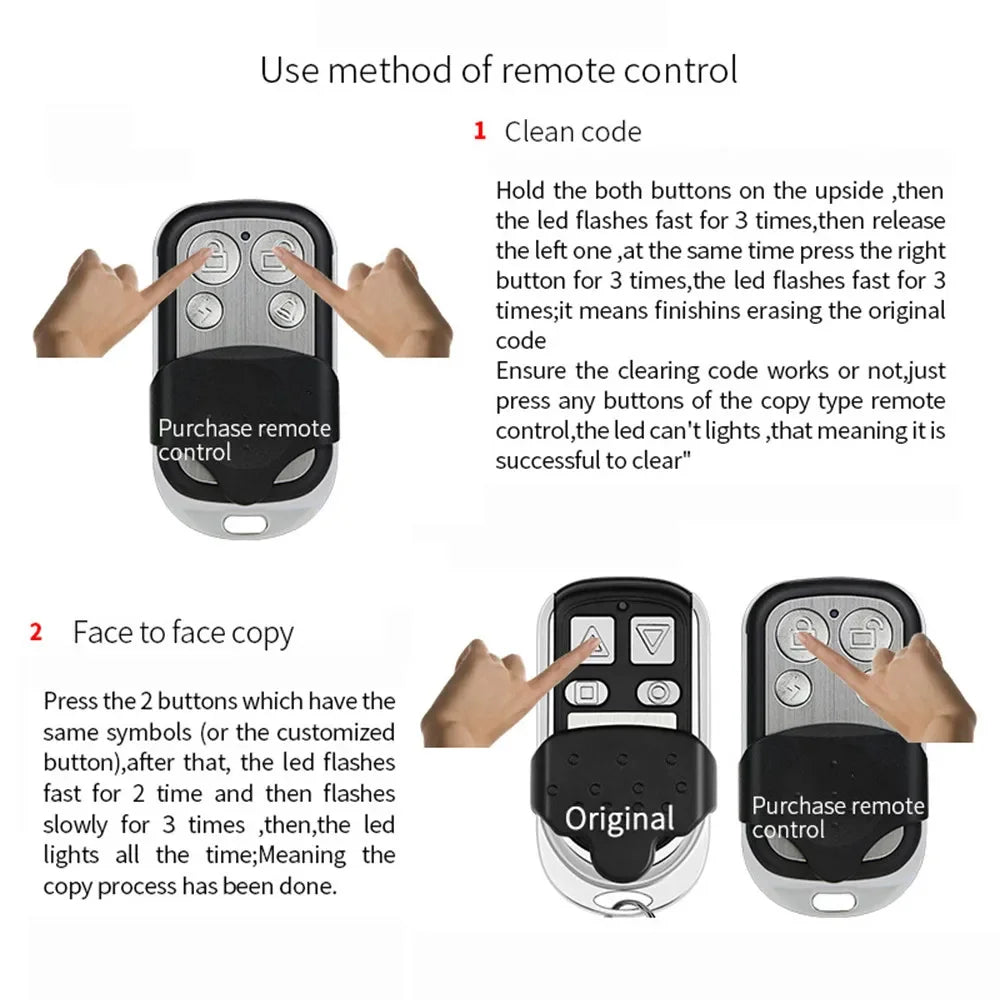Universal 4-Button Garage Door Opener Remote Control – 433MHz Clone & Rolling Code Duplicator