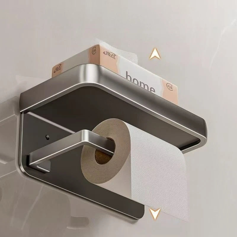 Non-Perforated Bathroom Phone Storage Holder – Anti-Slip & Anti-Fall Roll Paper Rack