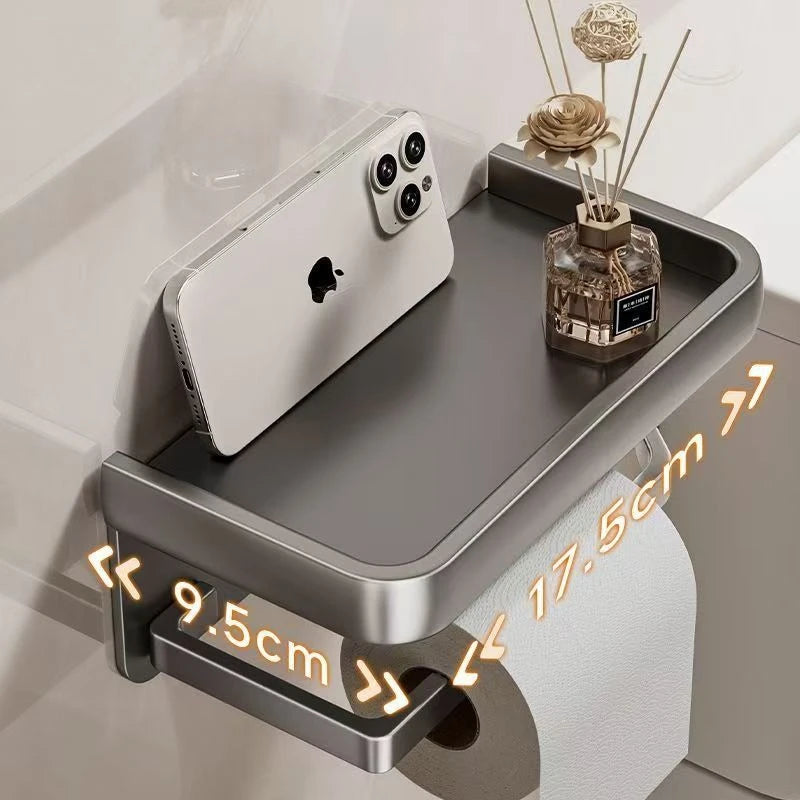 Non-Perforated Bathroom Phone Storage Holder – Anti-Slip & Anti-Fall Roll Paper Rack
