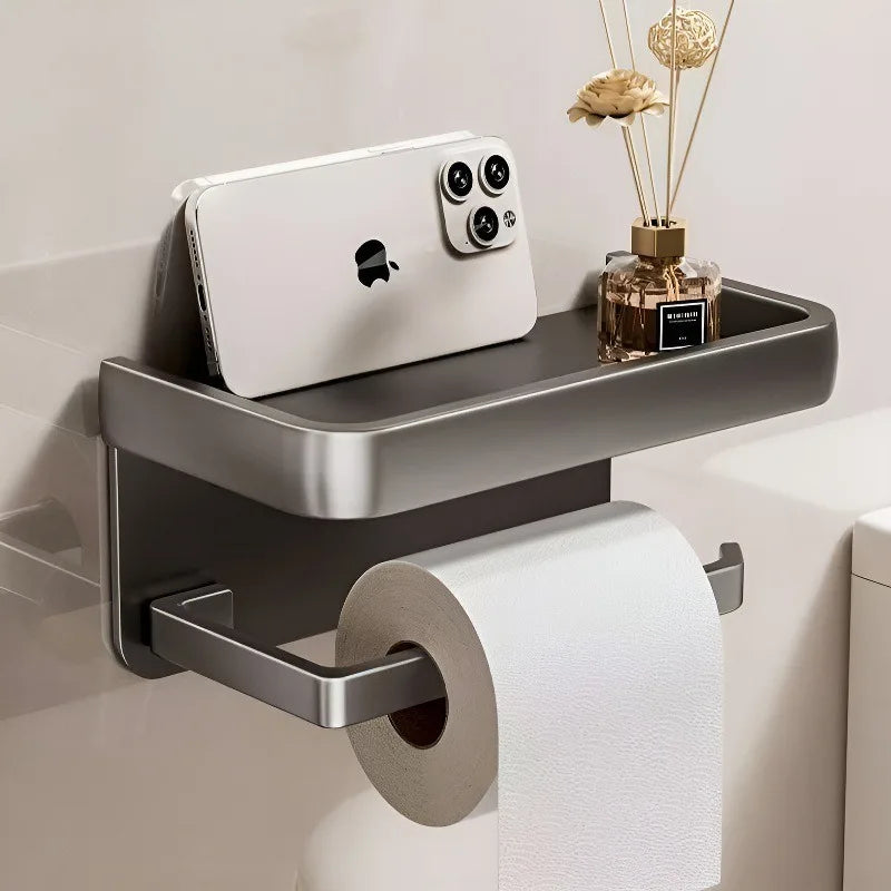 Non-Perforated Bathroom Phone Storage Holder – Anti-Slip & Anti-Fall Roll Paper Rack